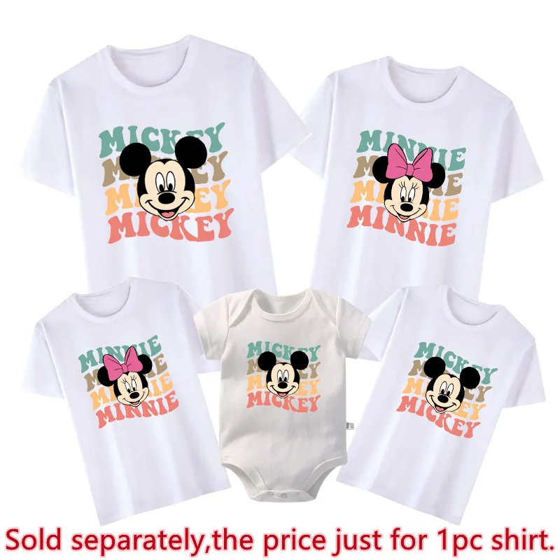 Vintage Mickey Minnie Mouse Shirt Funny Disney Family Matching Outfits Cotton Family Look Clothes Matching Brother Sister Tshirt