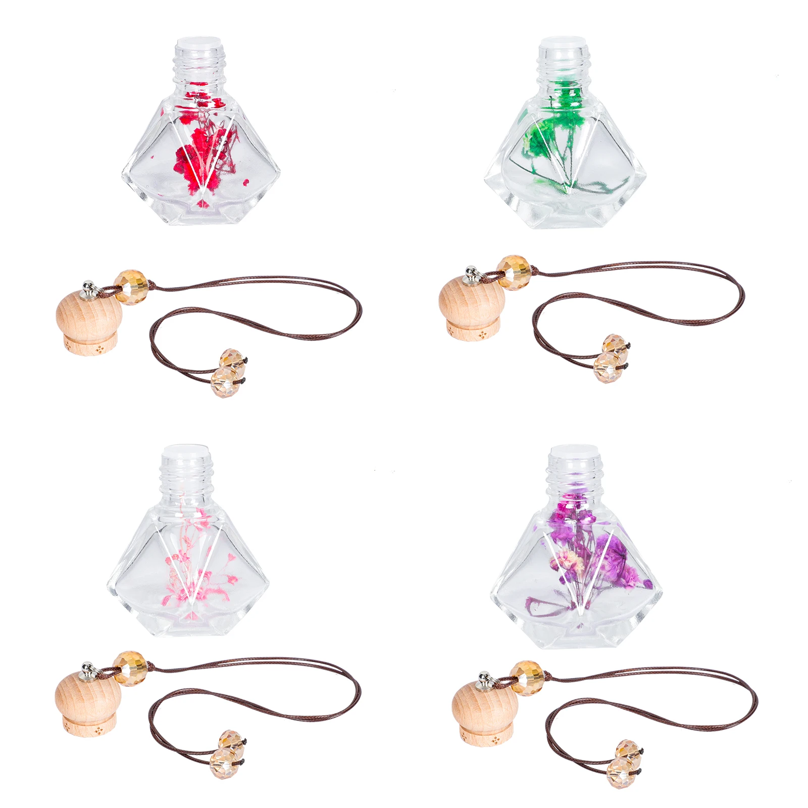 

4pcs Car Perfume Bottle Pendant Glass Auto Hanging Decor Essential Oil Bottle For Car Office Bathroom Fragrance Diffuser
