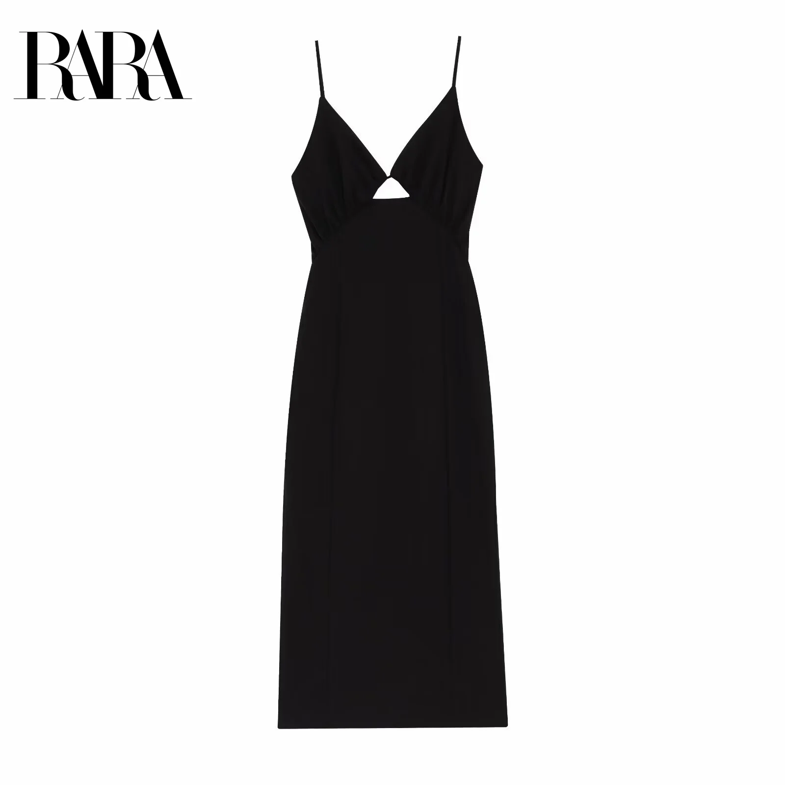 RARA Vestido tubo midi con tirantes finos y cuello en V sexy para mujer con corte en el pecho Vestido de mujer elegante y seductor