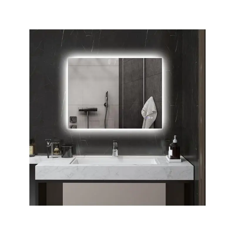 مرآة حمام - مثبتة على الحائط، تصميم حديث، مضادة للضباب، مضاءة LED، قابلة للتعديل، مثالية للديكور المنزلي، سهلة التركيب #1