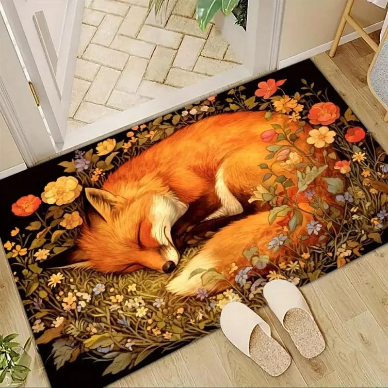 Fox Print Area Rugs Non-Slip Flannel Carpets for Home Living Room Kitchen Bedroom Rug Machine Washable Floor Mat INS