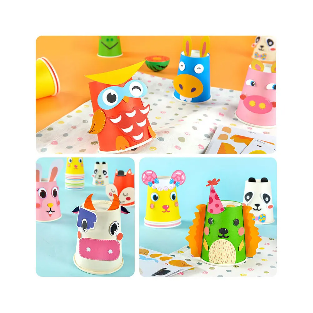 Kit de gobelets en papier pour bricolage, 1 ensemble de gobelets, 10 planches de papier, autocollants de dessin animé, carte de référence à Double bande, autocollant sûr et Durable pour gobelets en papier