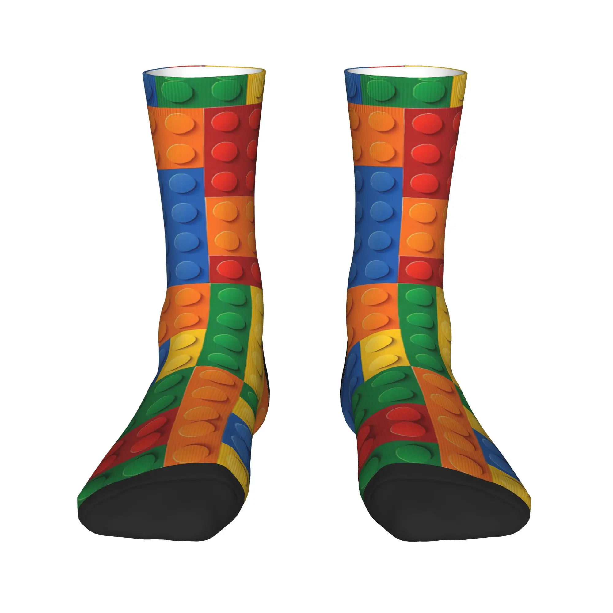 Vibrant Primary Color Building Blocks Print Socks Anti Skid Stockings Men Quality Running Socks Autumn Harajuku Graphic Socks