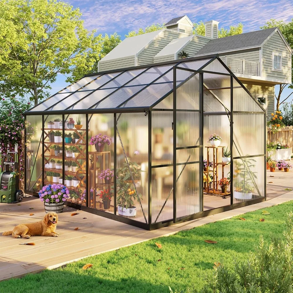 

8x10FT Greenhouses for Outdoors, Polycarbonate Green House with UV Protection, Heavy Duty Greenhouse with Windproof Aluminum Fra