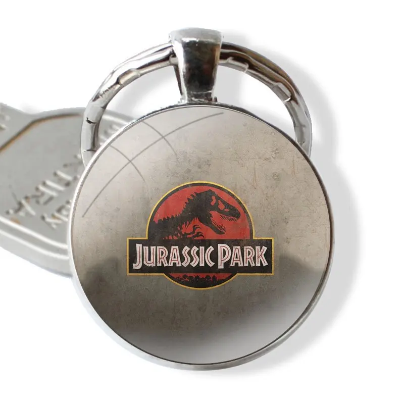 Keychain Handmade Glass Cabochon Key Ring Holder Pendant Key Chains Jurassic World Park Dinosaur