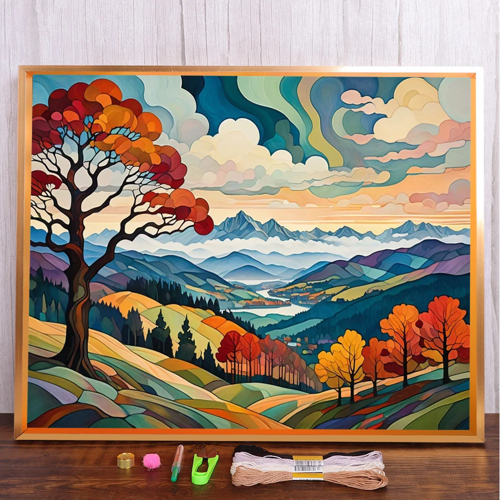 

Fantasy Landscape Pre-Printed Cross-Stitch Full Kit DIY Embroidery Handmade Sewing Hobby Handiwork Room Decor Counted Jewelry