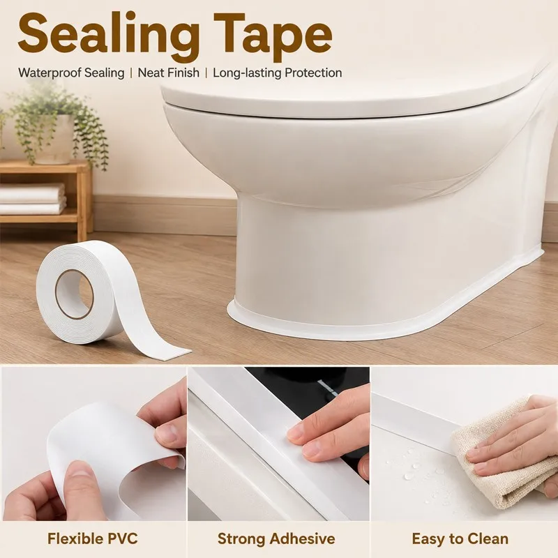 10M Self adhesive Bath Caulk Tape PVC Oil Proof Kitchen Sink Edge Toilet Filling Gaps Tape Bathroom Toilet Corner Wall Stickers