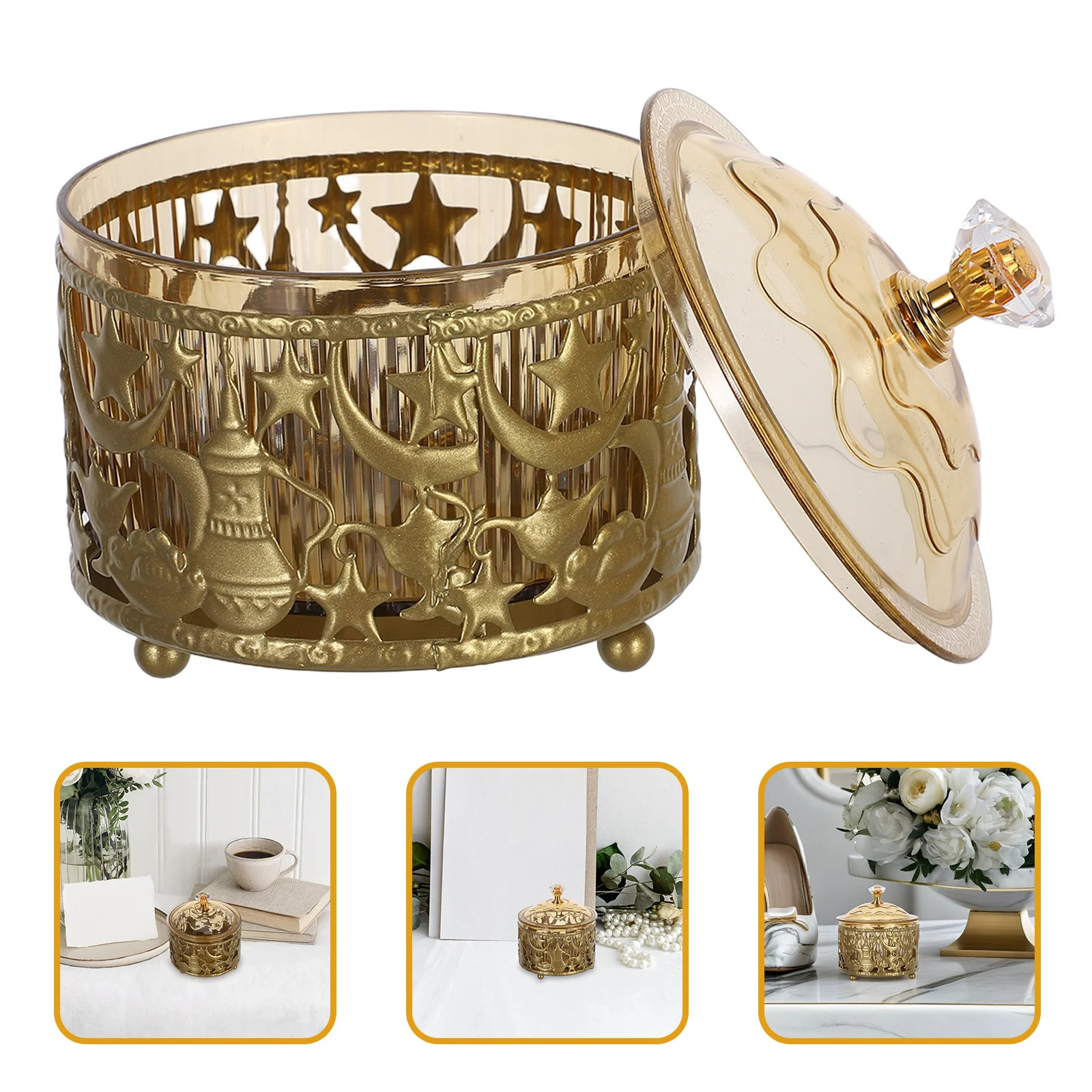

Arabic Candy Tray Elegant Eid Mubarak Decorative Box For Ramadan Party Snack Storage Bowl Home Festive Dish Iron Plastic