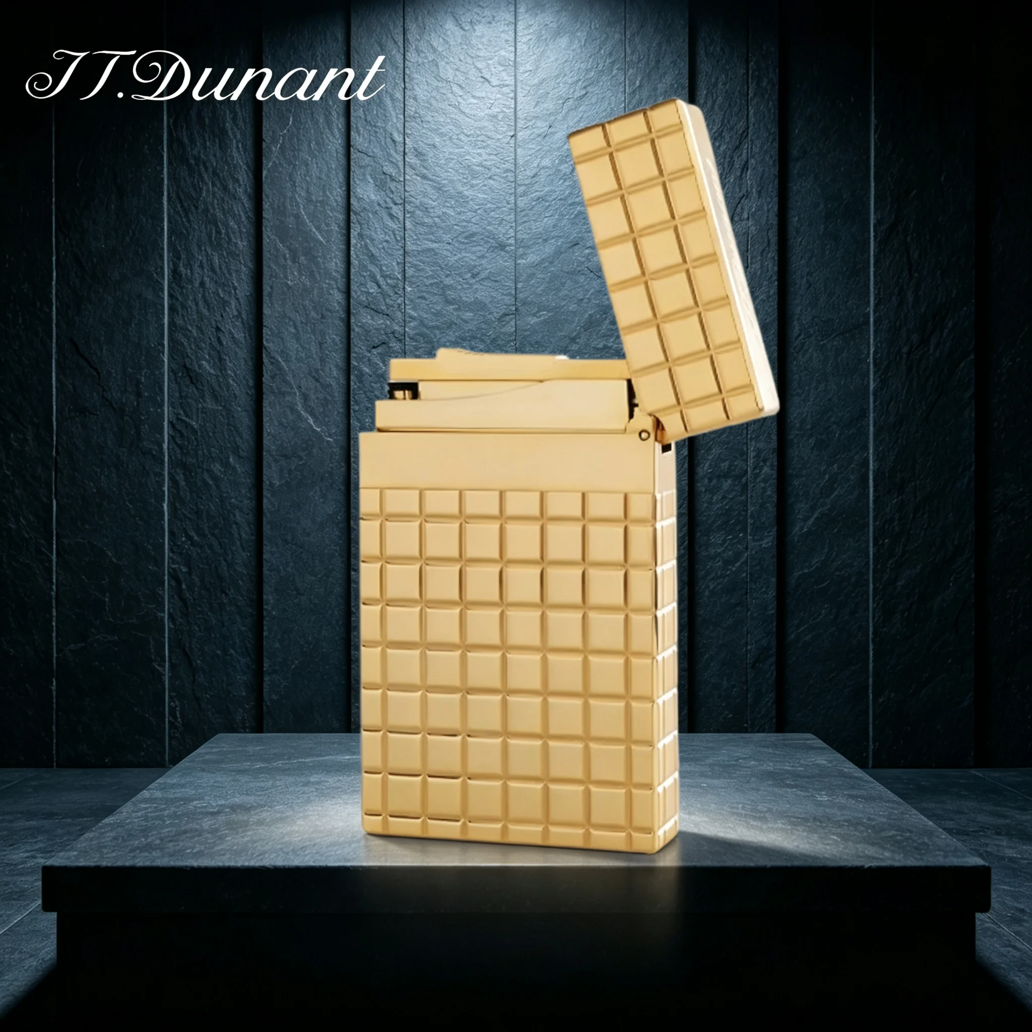 JT.Dunant Lighters Gold Plaid Side Sliding Butane Gas Refill Metal Lighter Classic Sound Smoking Gadget Luxury Cigar Gift