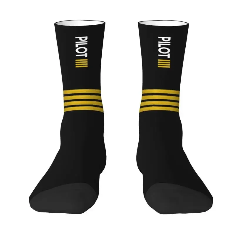 Cute Pilot Captain Stripes Socks Women Men 3D Printing Aviation Airplane Aviator Sports Basketball Socks  Media