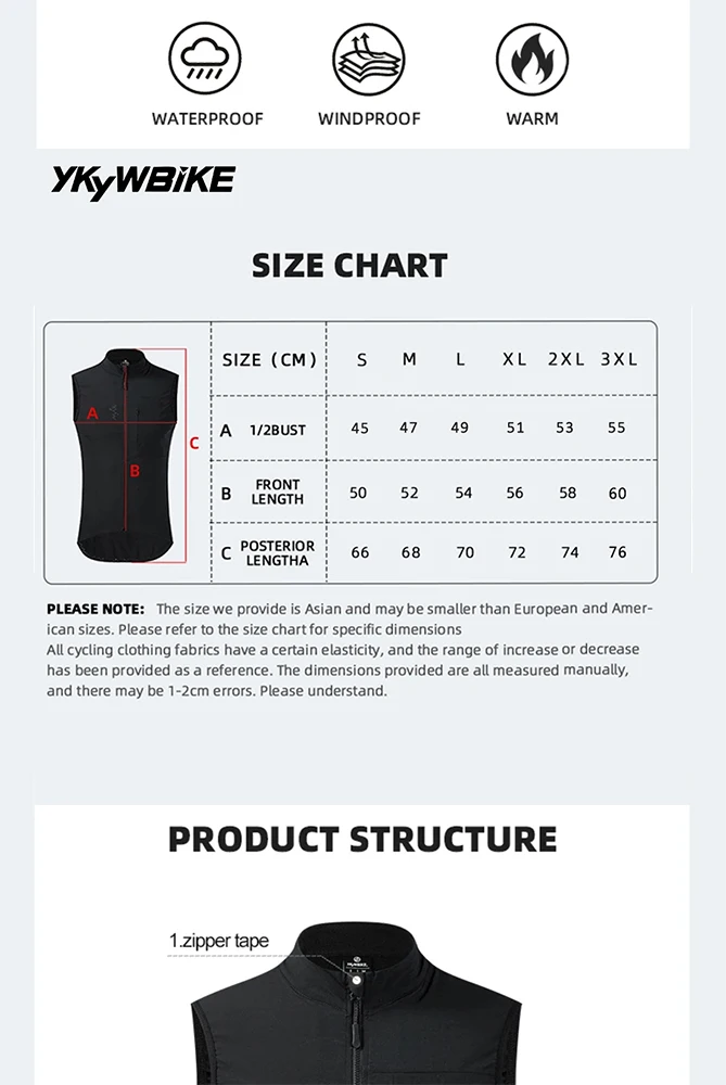 YKYWBIKE Fahrradweste Winter Herbst Wasserdicht Winddicht Herren Fahrrad Thermo Windjacke Rennrad Gilet MTB Fahrradbekleidung – Detail 3