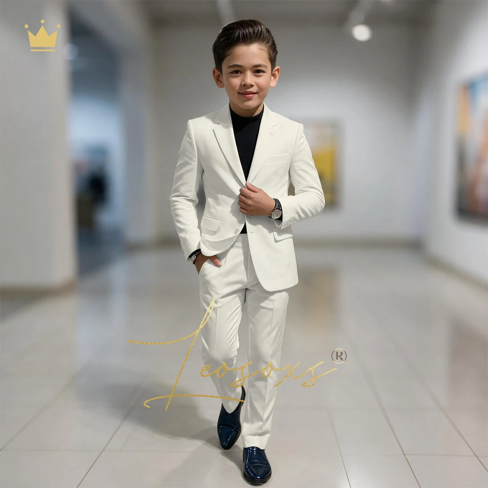Boys Beige Suit Set Slim Fit Notch Lapel Blazer Trousers Kids Casual Wedding Guest Birthday Party Outfit 2 Pieces