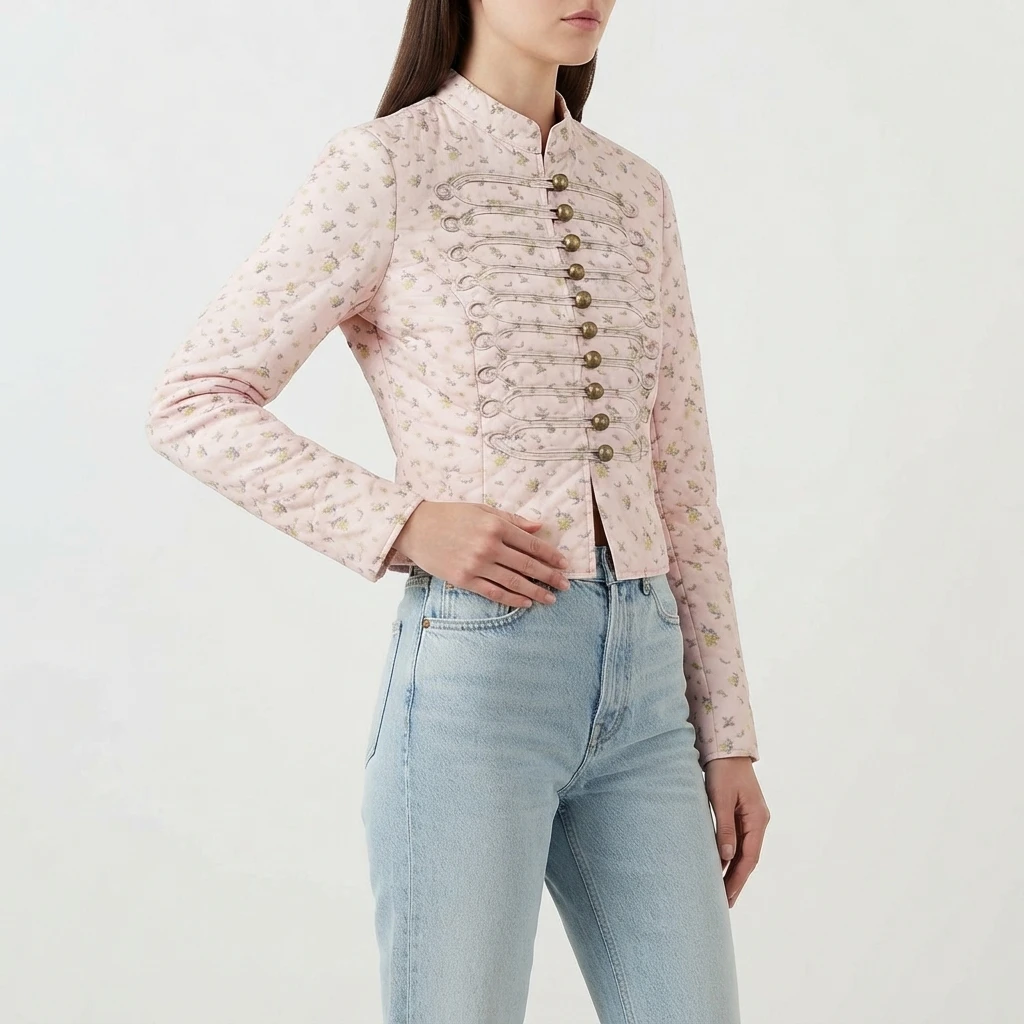 European and American style 2026 women's autumn new fashion long-sleeved stand collar printed slim-fitting suit jacket