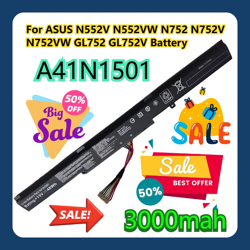 

For ASUS N552V N552VW N752 N752V N752VW GL752 GL752V A41N1501 Battery