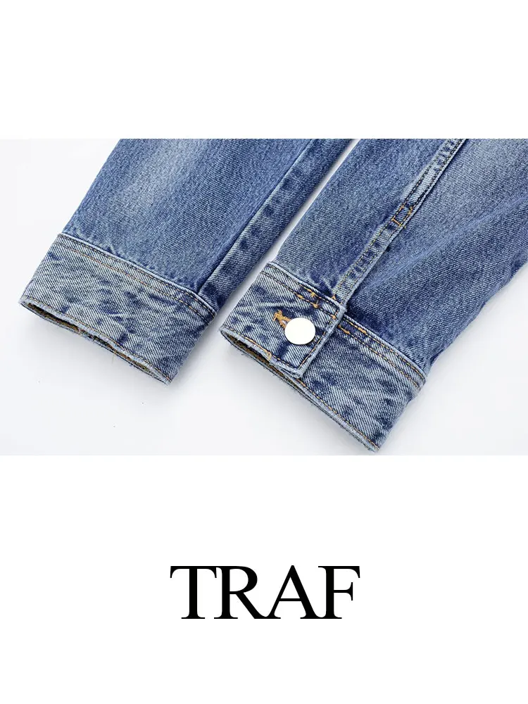 TRAF 2024 cappotto di jeans primaverile per donna moda nuova giacca ampia a maniche lunghe femminile Versatile capispalla Cardigan da donna Top