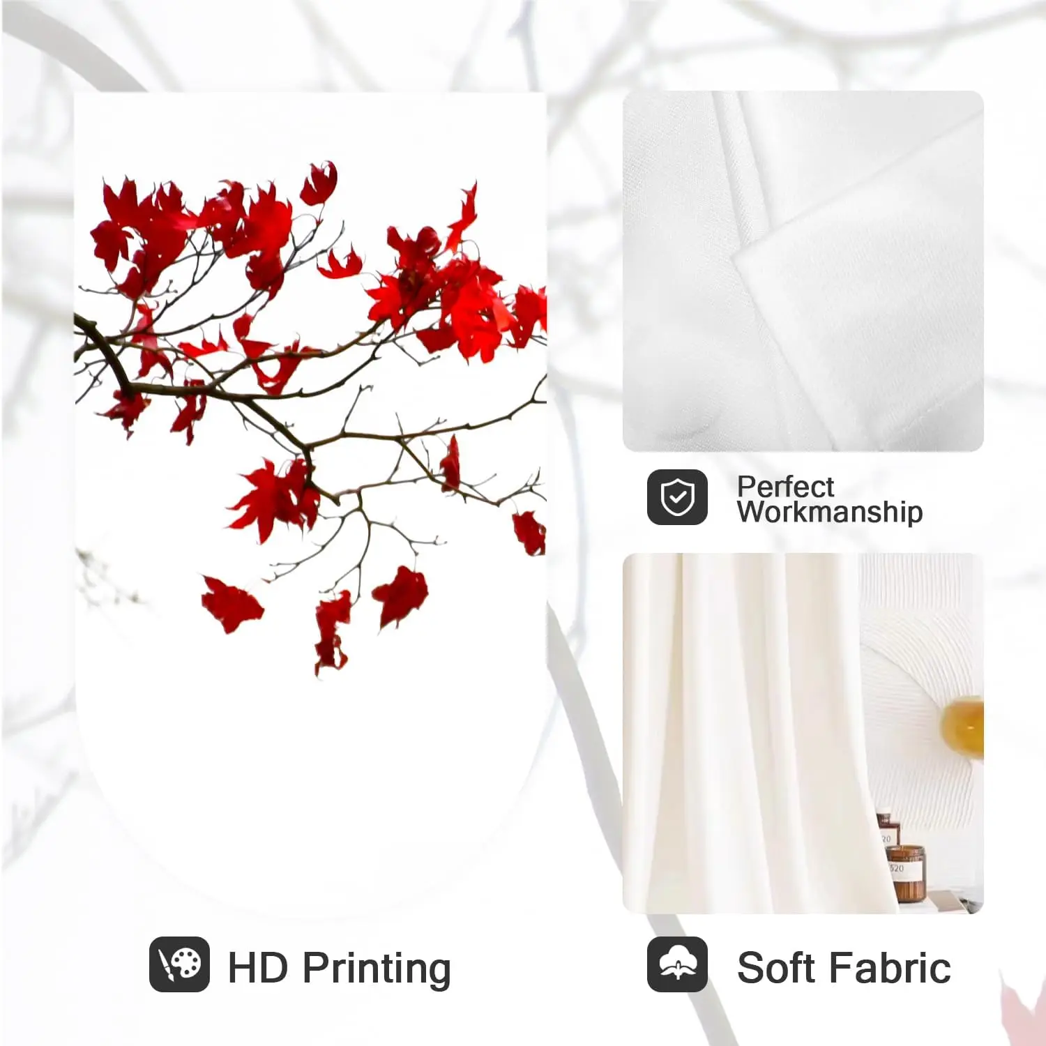 Japanese Window Curtains for Bedroom Rod Pocket Asian Cool Anime Chinese Oriental Red Black Floral White Grey Gray Living Room