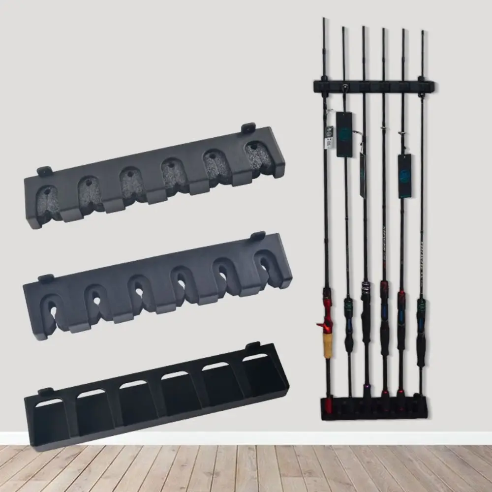 6 Hole Fishing Rod Holders Wall Mount Universal Fishing Rod Display Stand Vertical/Horizontal Save Space