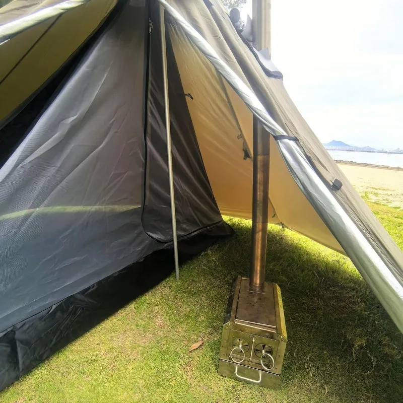 خيمة تخييم هرمية خفيفة للغاية بطبقة مزدوجة خيمة ساخنة مع نافذة مدخنة محمولة منفردة/خيمة الغابة الخارجية لشخص أو شخصين