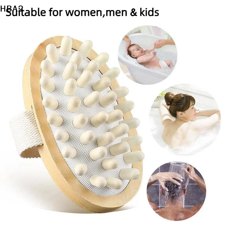 【H】Wooden Body Massage Brush With Smooth Wood Nodes Soft Hand Strap For Muscle Relaxation Exfoliation Spa Care