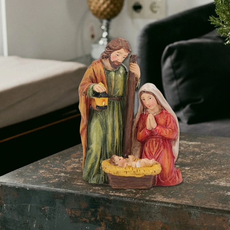 Christ Birth Ornament Gift Nativity Scene Resins Figurines Statue Christmas Manger Scene Decoration Catholic Figures