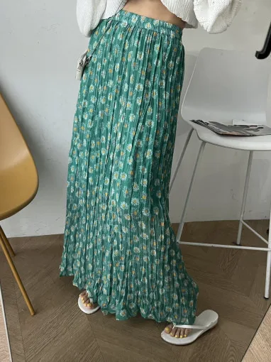 

Ele High Waist Floral Print Midi Skirt Spring Season Agel Vintage Design Sensation Quali Pleated Long Skirt for Women