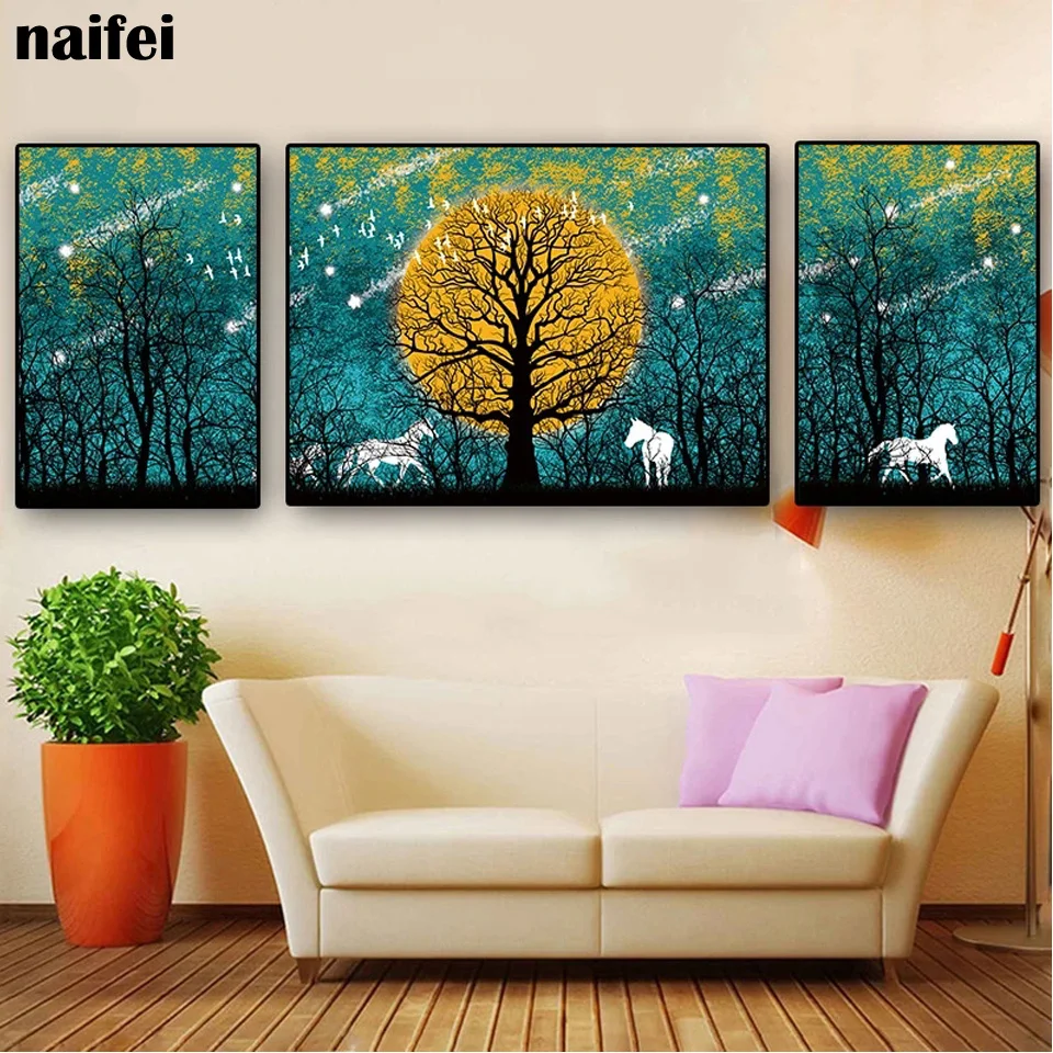 

3 шт./компл. триптих зеленое дерево Лось Diy алмазная живопись настенная художественная картина полная дрель вышивка пейзажи наборы мозаики домашний декор