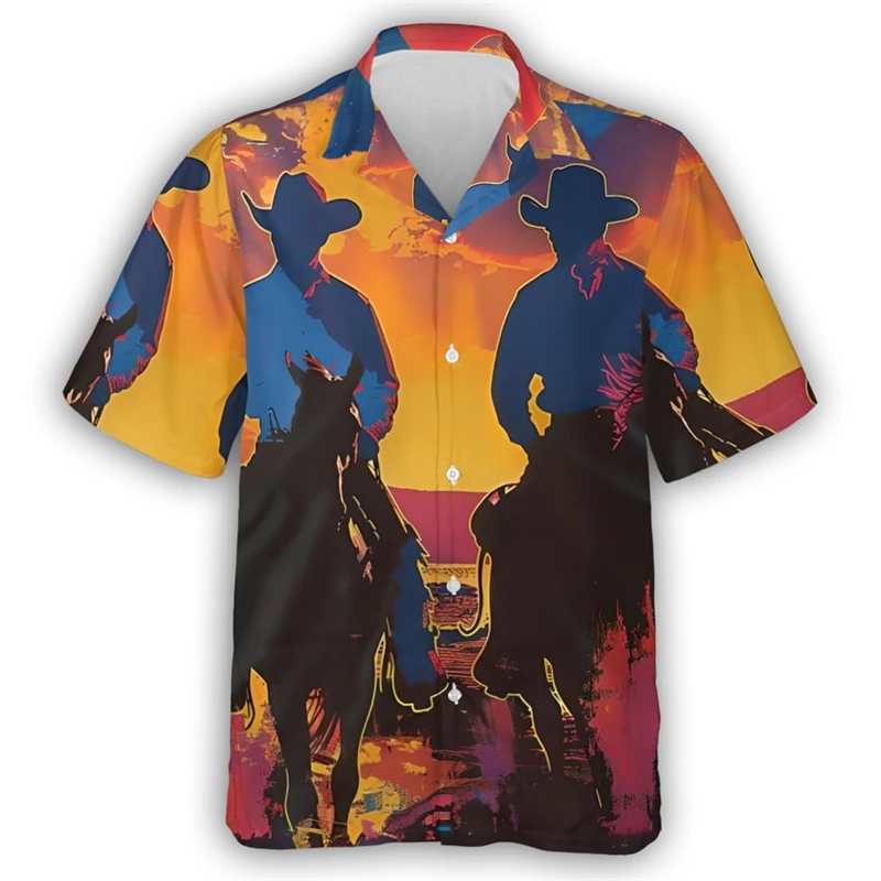 Modne koszule kowbojskie z nadrukiem 3D dla mężczyzn na rok 2025, ubrania Aloha, urocze zwierzęce bluzki damskie z krótkim rękawem, modne męskie topy w stylu vintage.