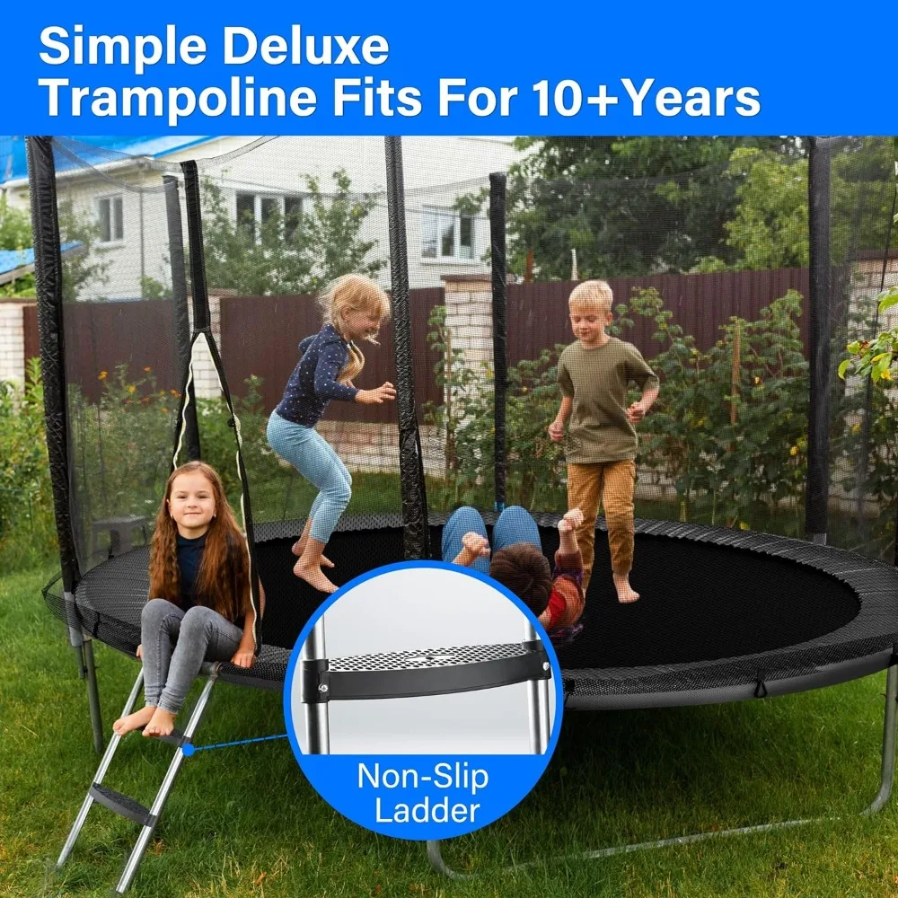 Trampoline 12FT for Kids with Safety Enclosure Net Wind Stakes 400LBS Weight Capacity Recreational Trampolines