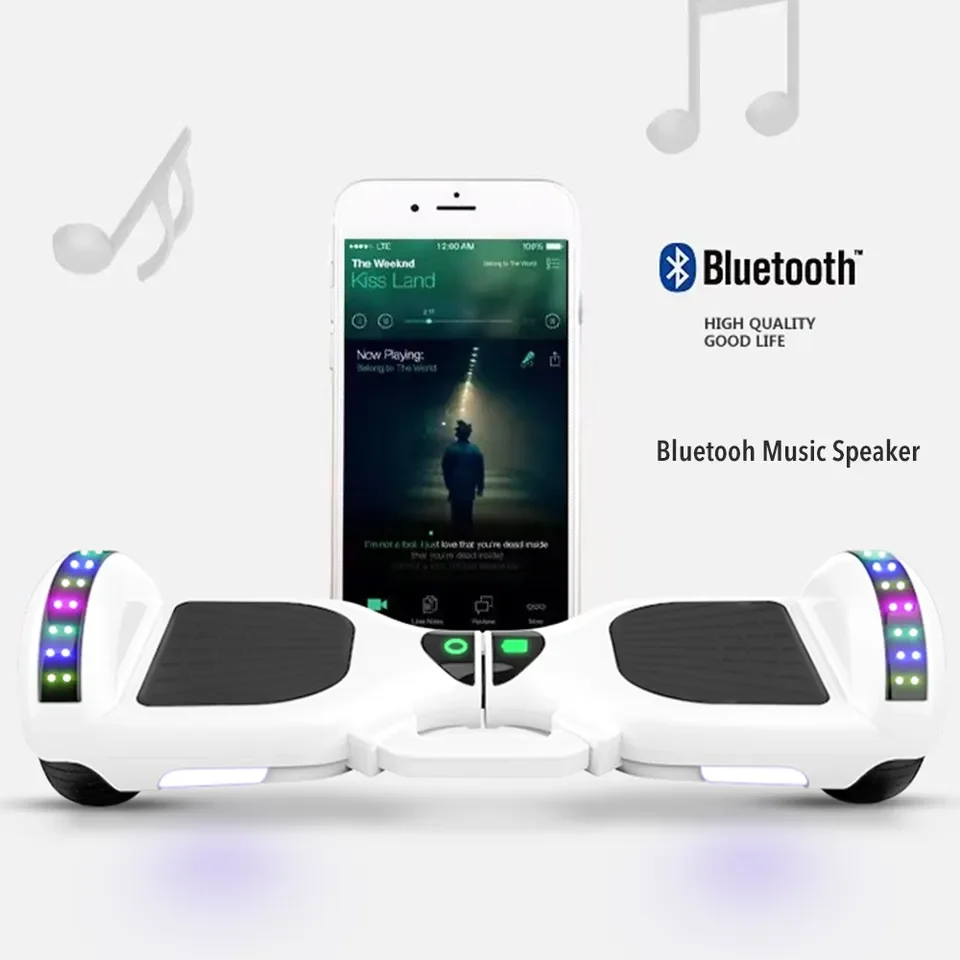 لوح تزلج كهربائي ذاتي التوازن مع أضواء LED 6.5 بوصة 36 فولت 4400 متر 10 بوصة إطارات بطارية ليثيوم للأطفال تحوم المجلس