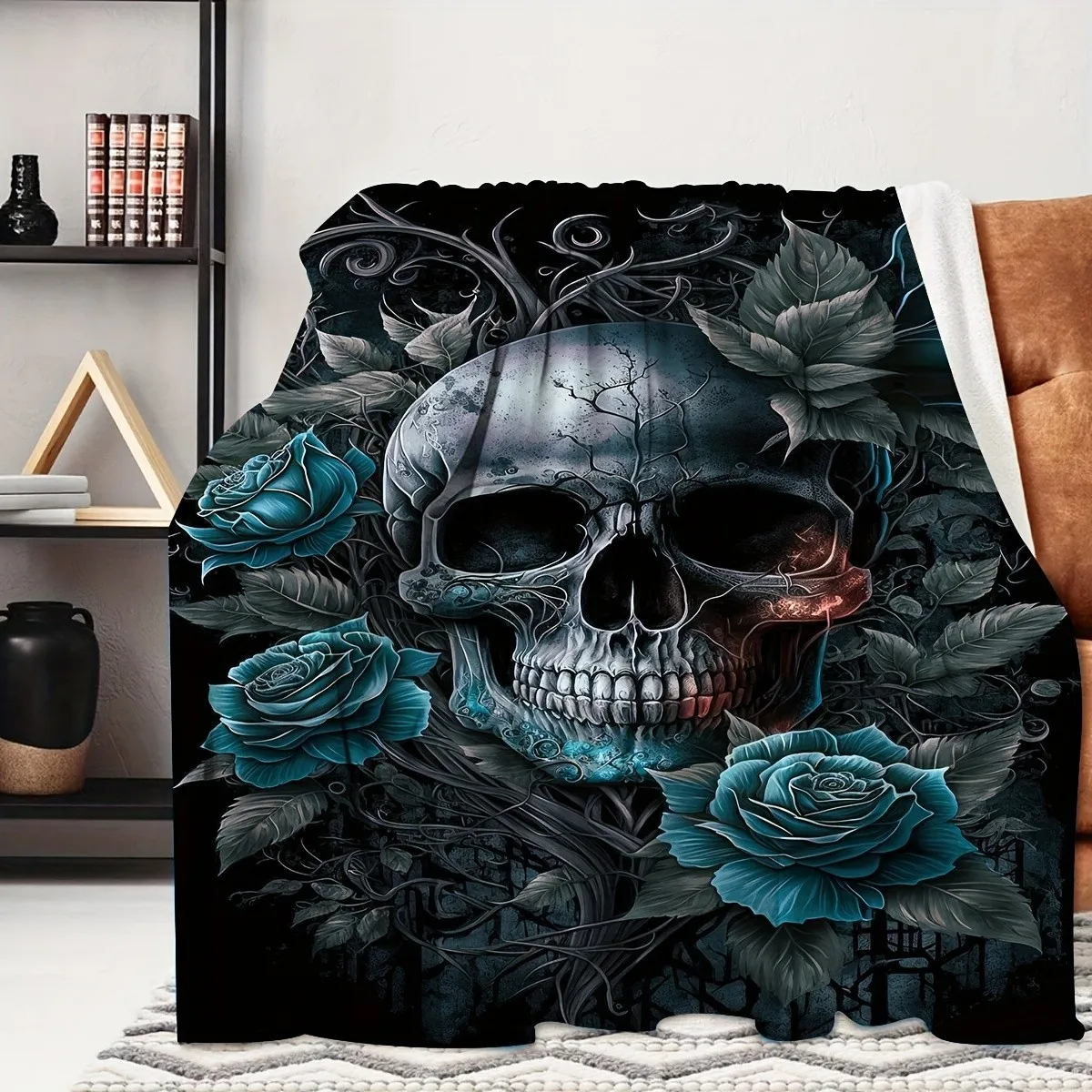 Horror Rose Skull Printed Blanket Soft Comfortable All Season Blanket for Home Office Travel Decor Gift