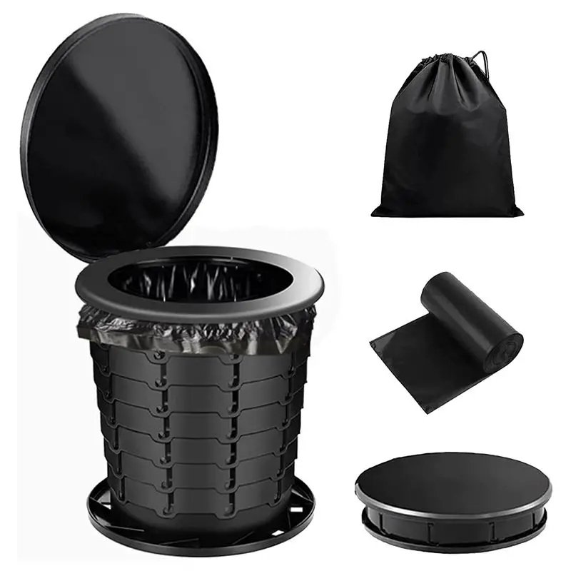 

Eco-Friendly-1Set Outdoor Camping Potty And Emergency Mini Toilet Foldable Travel Car Toilet Black