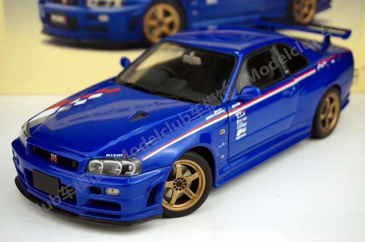 

Autoart 1:18 Skyline R34 Sport Blue JDM Моделирование Ограниченная серия Статическая модель автомобиля из сплава металла Игрушка в подарок