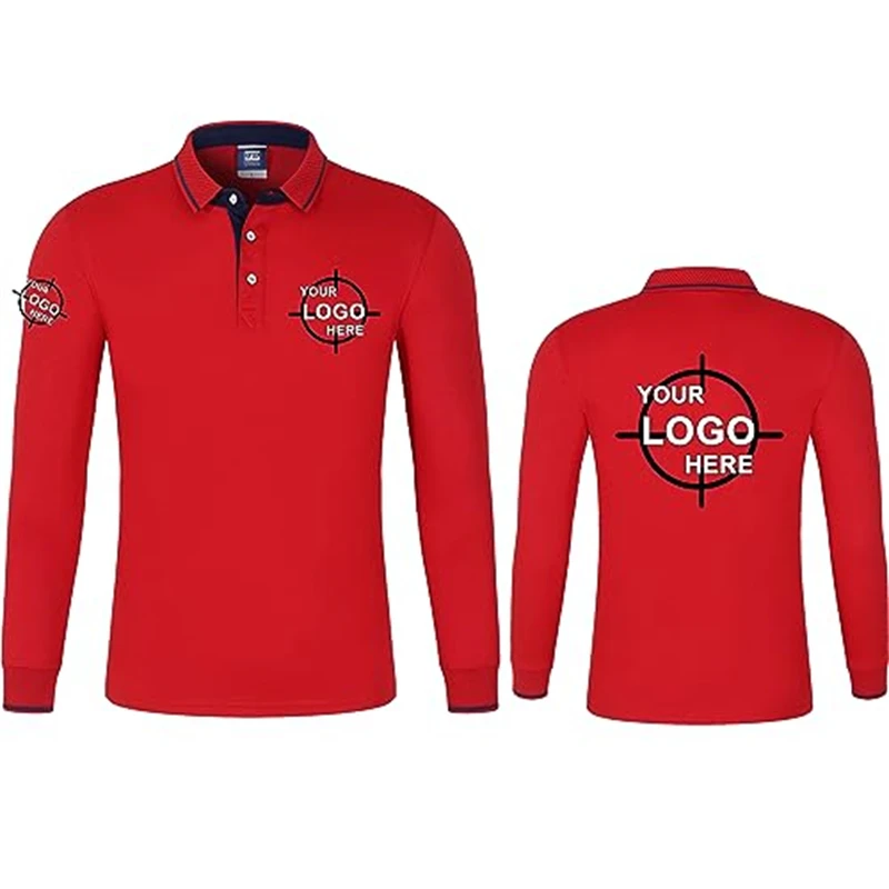 Upload Your Design on Mens Long Sleeve Polo Top for Office Teams Trade Shows Clubs Outdoor Events Gifts Group Orders and Wear