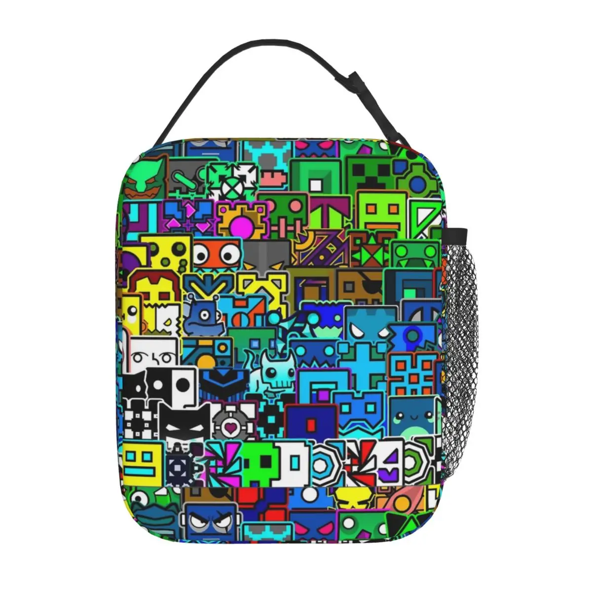 Geometry Cube Gaming Dash Pattern Insulated Lunch Bags Portable Thermal Bag Tote Lunch Box Beach Outdoor Food Storage Bags