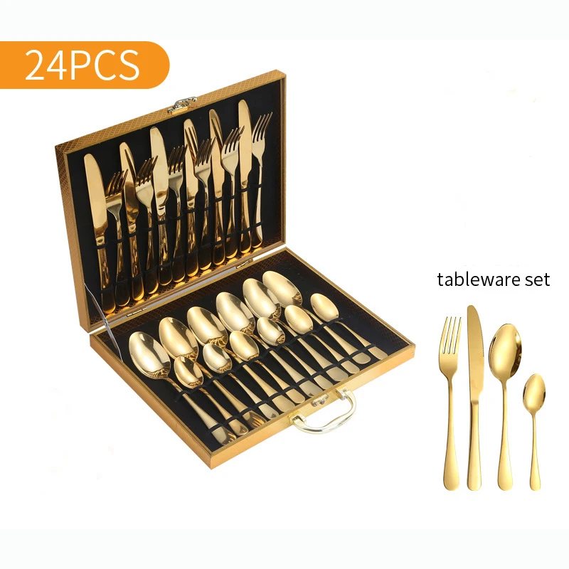 

Stainless Steel Tableware Set, Western Steak Unibody, Knife, Fork, Spoon, 4 Main, High-End Gift Set, Kitchen Supplies, 24Pcs