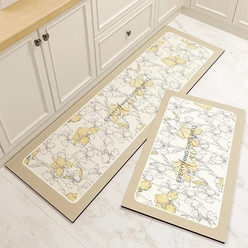 Kitchen Pvc Floor Mat Leather Waterproof Non-slip Carpet Oil-proof Foot Mats Pink Flower Pattern Home Decoration Rug Vinyl Rugs