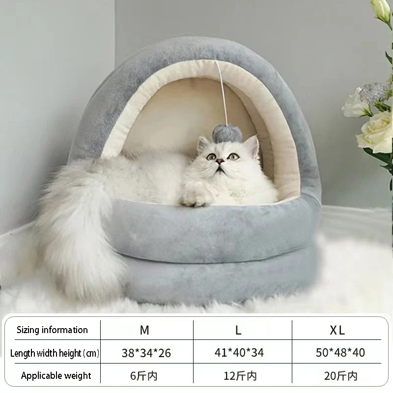 Autumn Winter Pet Warmth Detachable Cat Bed Washable Four Seasons Semi Enclosed Windproof Moisture-proof Soft Cat Accessories