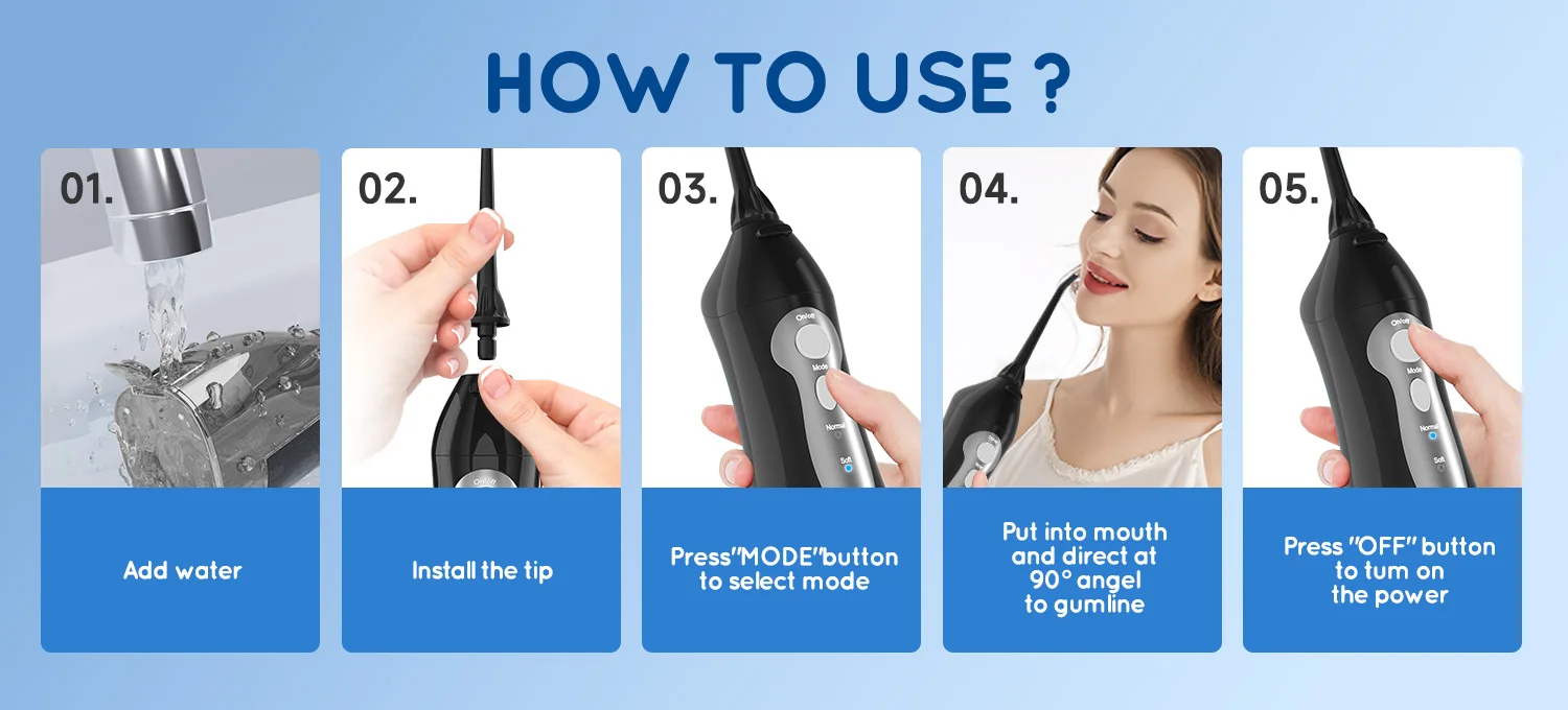 Tragbarer Wasserflosser für Zähne/Zahnspangen USB Munddusche IPX7 Wasserdichtes Elektrisches Zahnbürstenset für Zuhause – Detail 6