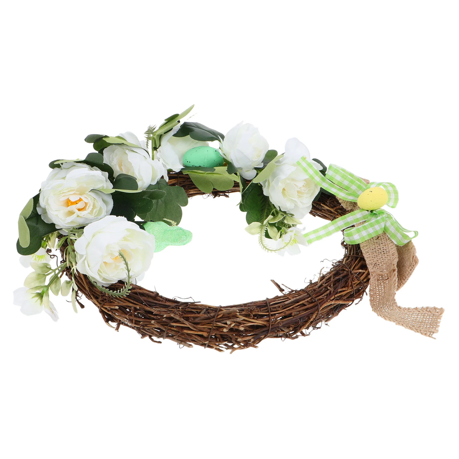 

Easter Wreath Decor Floral Hoop Crown Ear Flocked Wreaths for Front Door Plastic Artificial Spring Summer