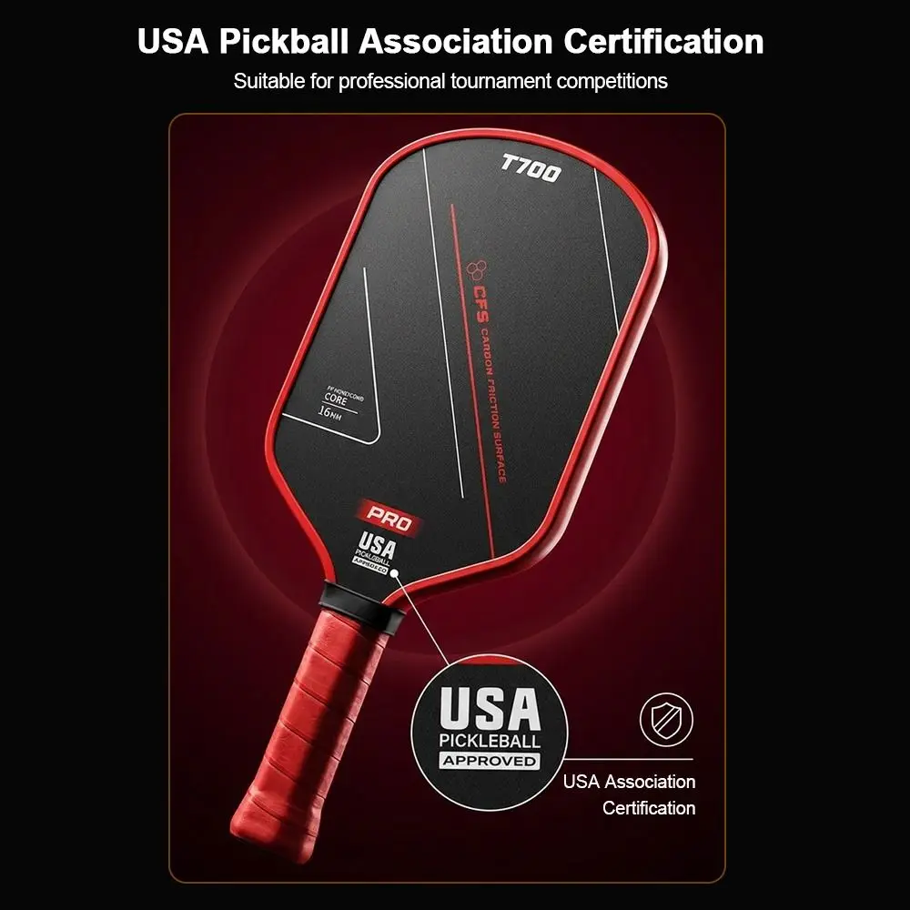 Durable T700 Pickleball Paddle 16mm Carbon Fiber Pickle Ball Paddle High-quality Frosted Surface Game Supplies for Men Women