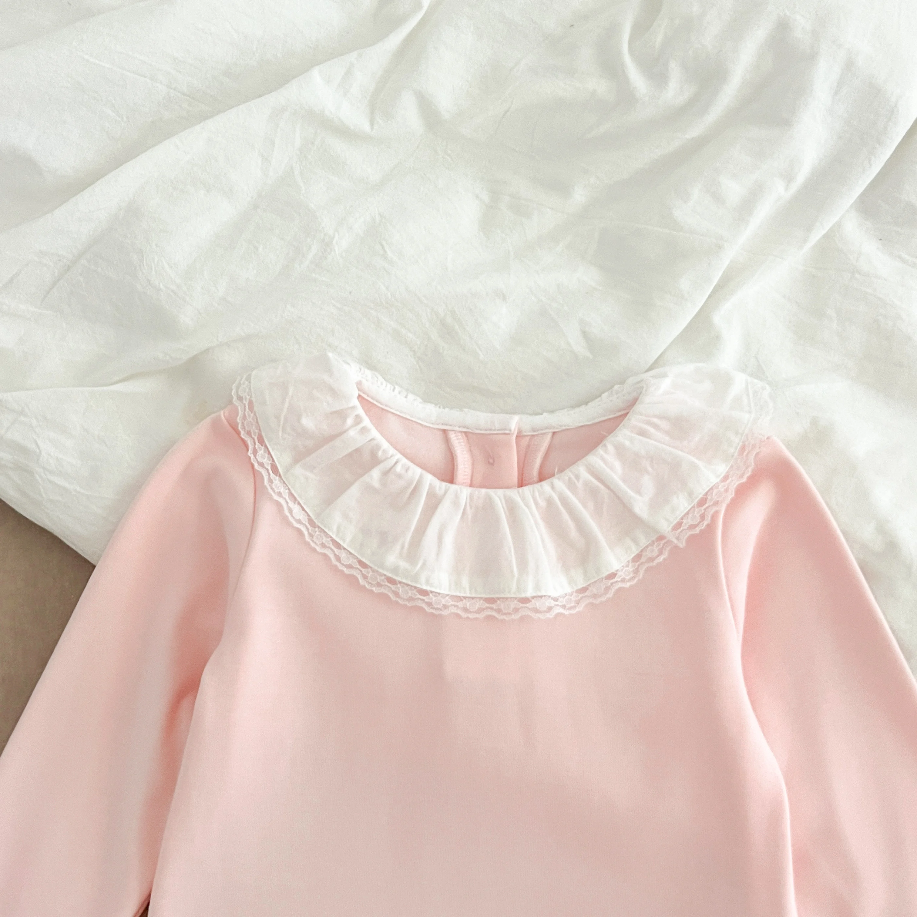 1-6Yrs Baby Kleidung Frühling Infant Mädchen Langarm T-shirts Spitze Lotus Kragen Prinzessin Kinder Bodenbildung Shirt Kleinkind Baumwolle Tops – Detail 21