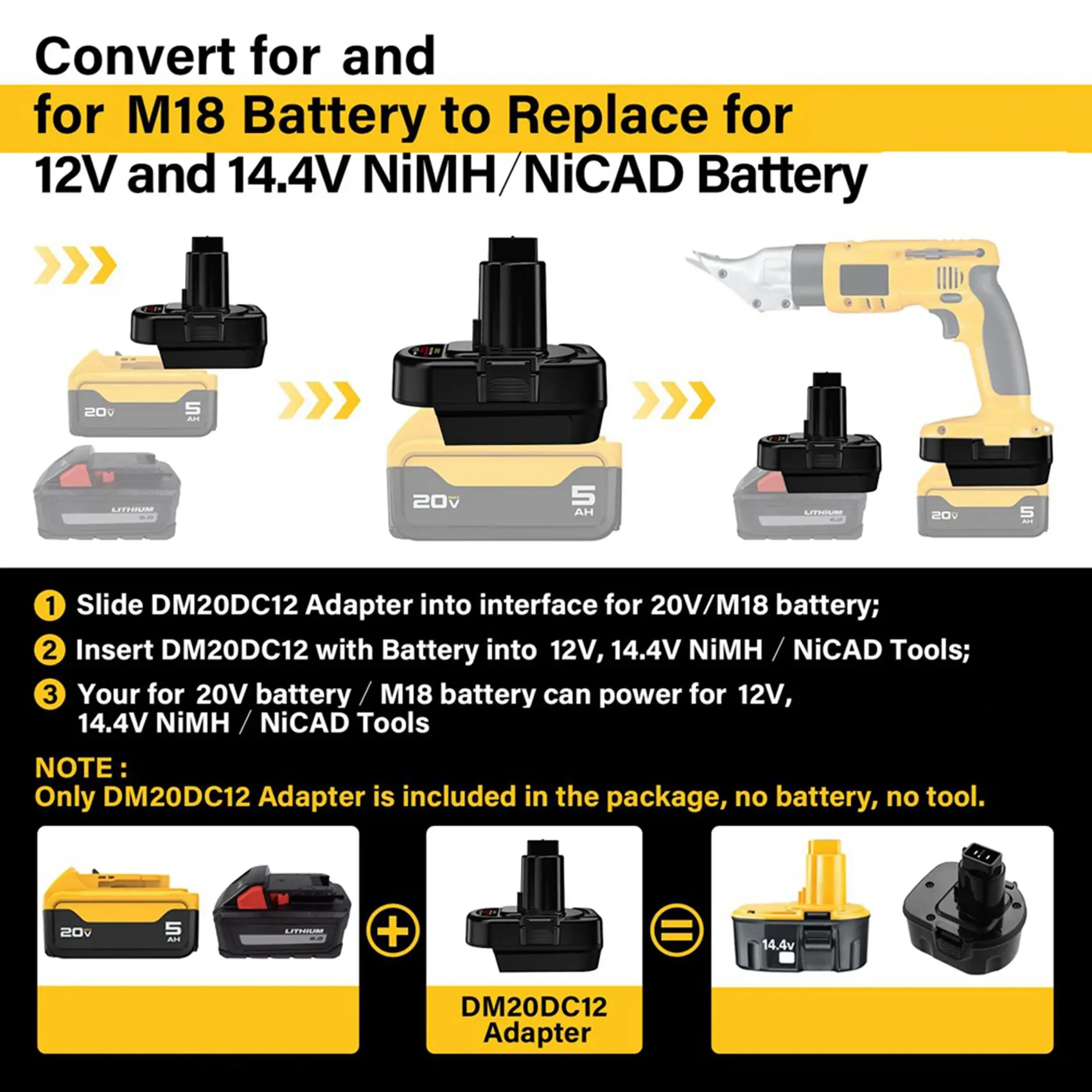 

【FLASH DEAL】2 адаптера для аккумуляторов 20В или M18 18В Li-Ion, для преобразования в 12В/14.4В Ni-MH