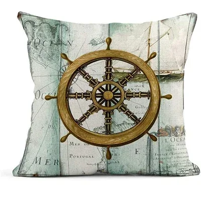 Linen Pillow Cover Nautical Theme Vintage Portuguese Ocean Decorative Pillowcase Home Decor Square Cushion Cover