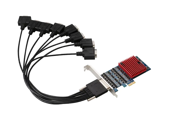Placa de expansão PCIe 1x 8 portas RS422 RS485 de grau industrial com conversor multifuncional de isolamento fotoelétrico (DB9)
