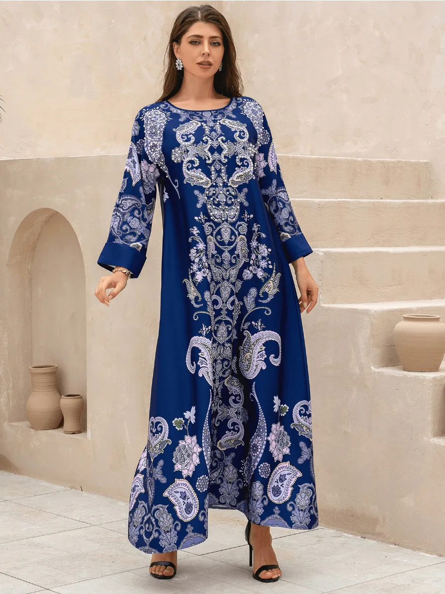 Muslim Dress for Women Abaya Beading Diamond Eid Long Sleeve Vestidos Largos Arab Dubai Jalabiya Party Dresses Long Robe 2024