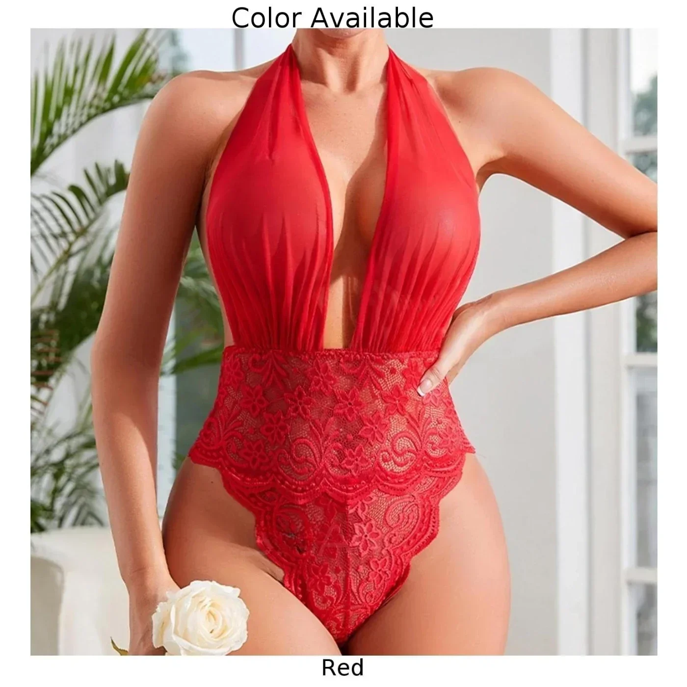 Mulheres rendas malha sexy lingerie halter pescoço rendas até costas nuas macacão bodysuit
