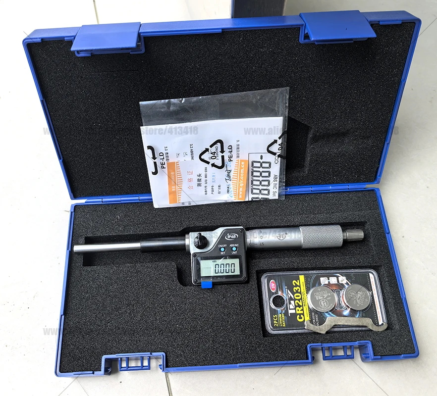 Xibei cabeças de micrômetro eletrônico 0-50 precisão 0.001mm ferramenta de medição plana tipo rosca botão de ajuste serrilhado cabeça de micrômetro