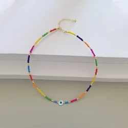 KKBEAD Lucky Evil Eye Necklace for Women Bohemian Beaded Chokers Colorful Summer Necklaces Gift for Friends Wholesale