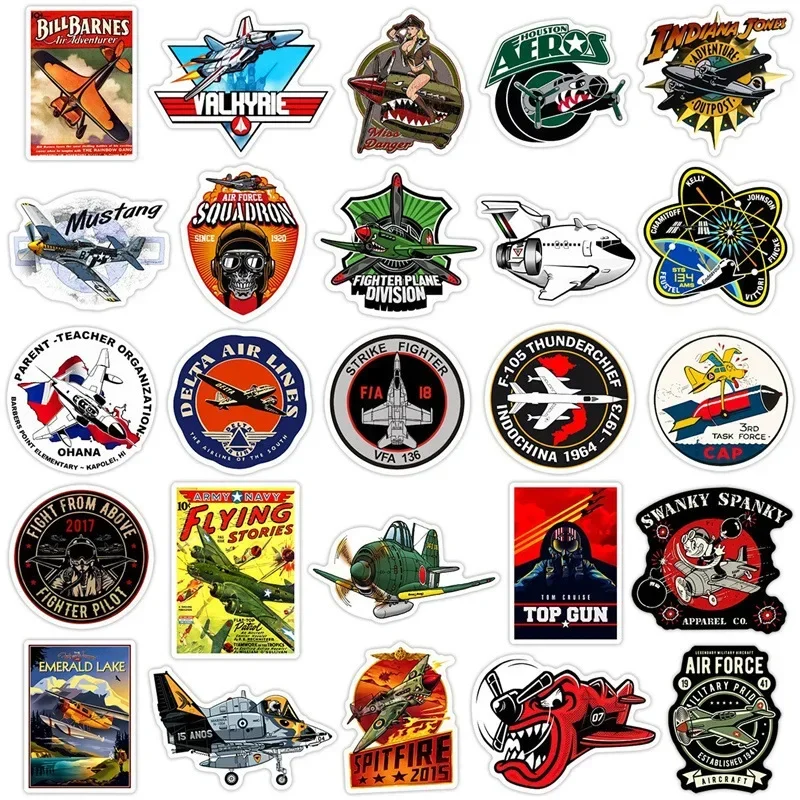 10/25/50Pcs Fighter Aircraft Stickers Cartoon Graffiti Waterproof Sticker Kid Toy