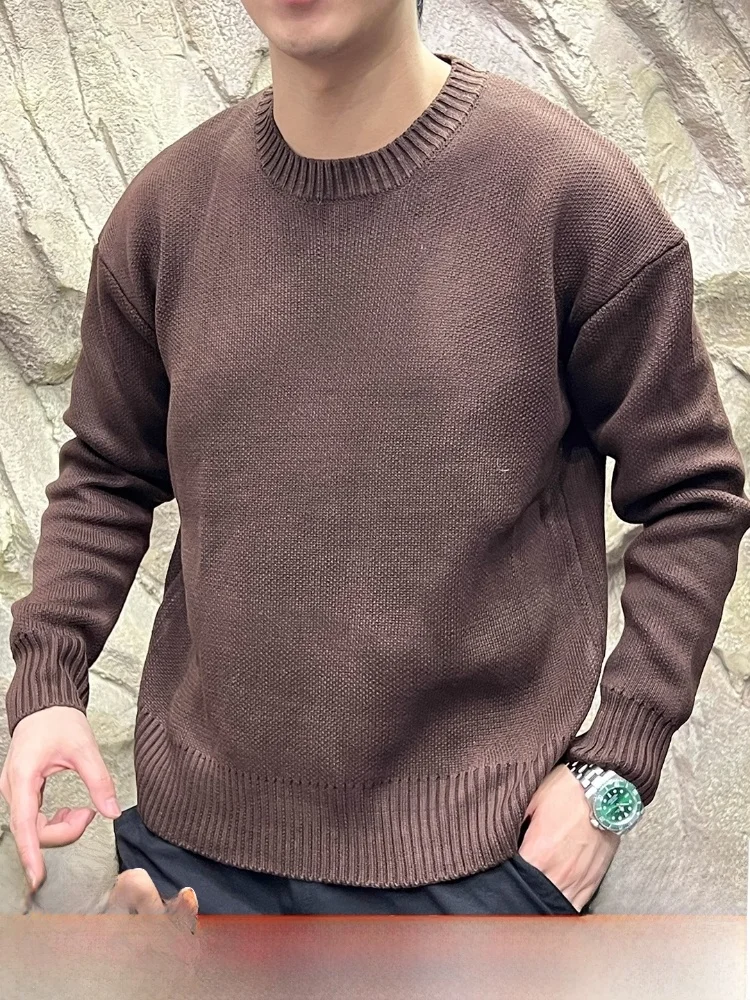 

Мягкий круглый вязаный свитер Ne осень-зима, теплый повседневный однотонный свободный крой, мужской, приятный для кожи, удобный